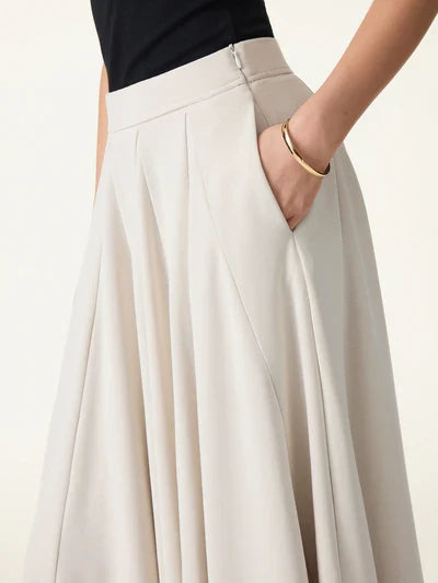 Mid Rise Elastic Waist Godet Hem Flowy Lyocell Midi Skirt